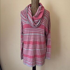 Yarra Trail Striped Cowl Neck Sweater Red and Taupe Stripe M